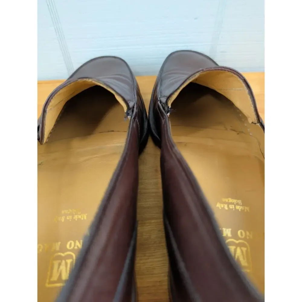 Bruno Magli Mens Brice Brown Leather Dress Shoes 12 Wide Slip On Loafers Italy